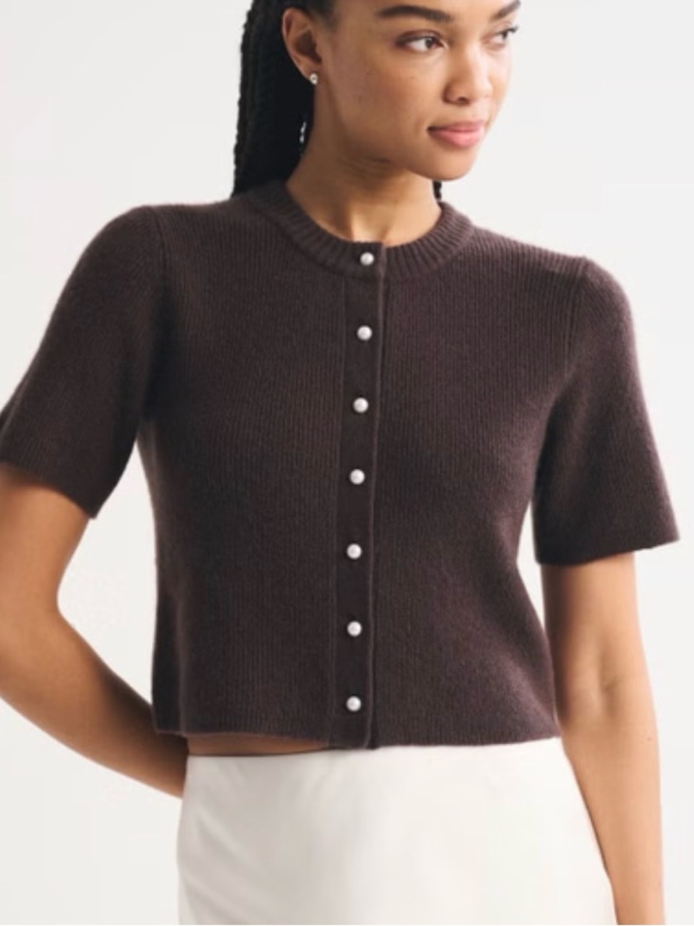 Abercrombie & Fitch Dark Brown Merino Wool-Blend Short Sleeve Sweater
